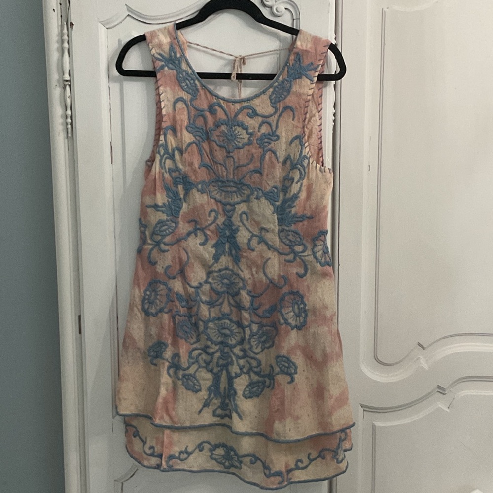 Free People Floral Mini Dress - Blue and Pink